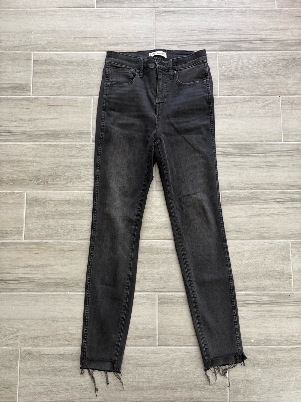 Madewell Washed Black 10” High Rise Skinny Jeans with Frayed Hem